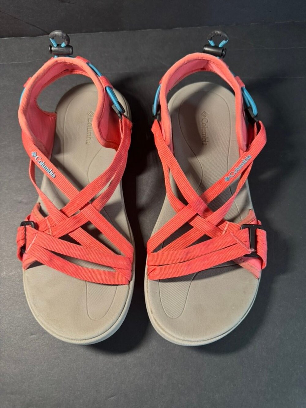 Columbia Women's Sport Sandals -Coral Stretch Straps, Adj. Back, Cushioned Sz 7